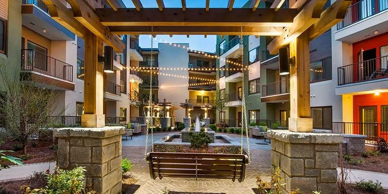 Property courtyard at dusk